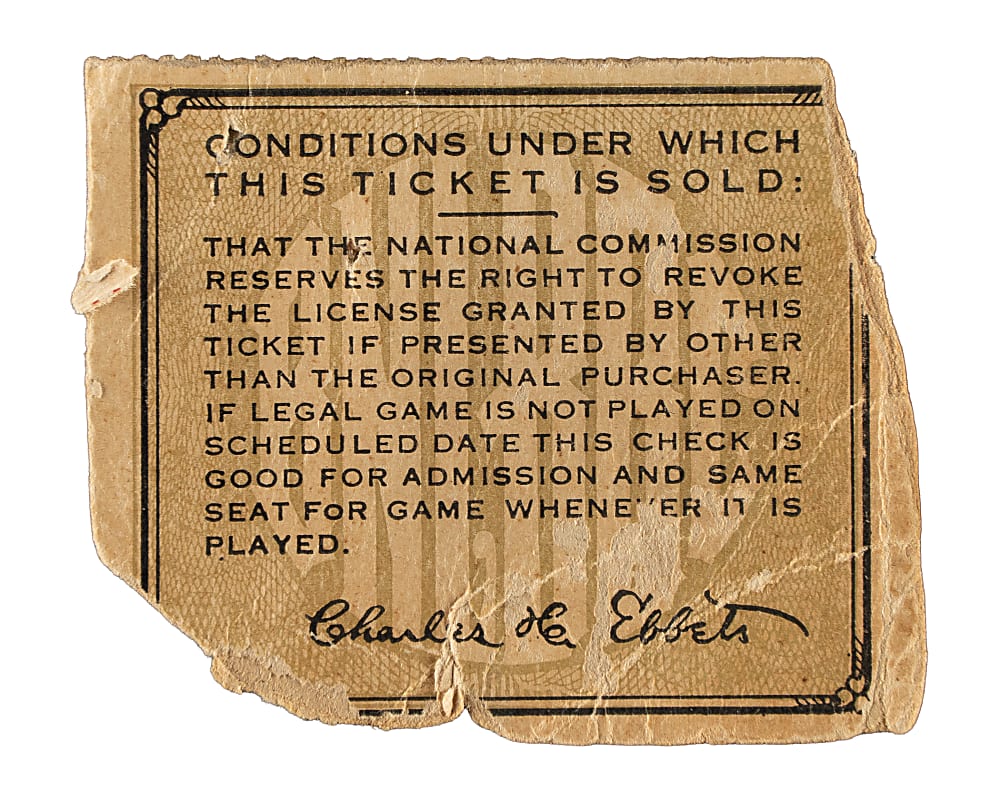 1916 Brooklyn Robins (vs. Boston Red Sox) World Series Game 4 Ticket Stub - Dutch Leonard vs. Rube Marquard