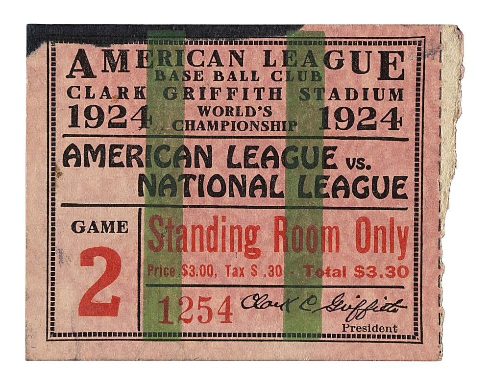 1924 Washington Senators (vs. New York Giants) World Series Game 2 Ticket Stub