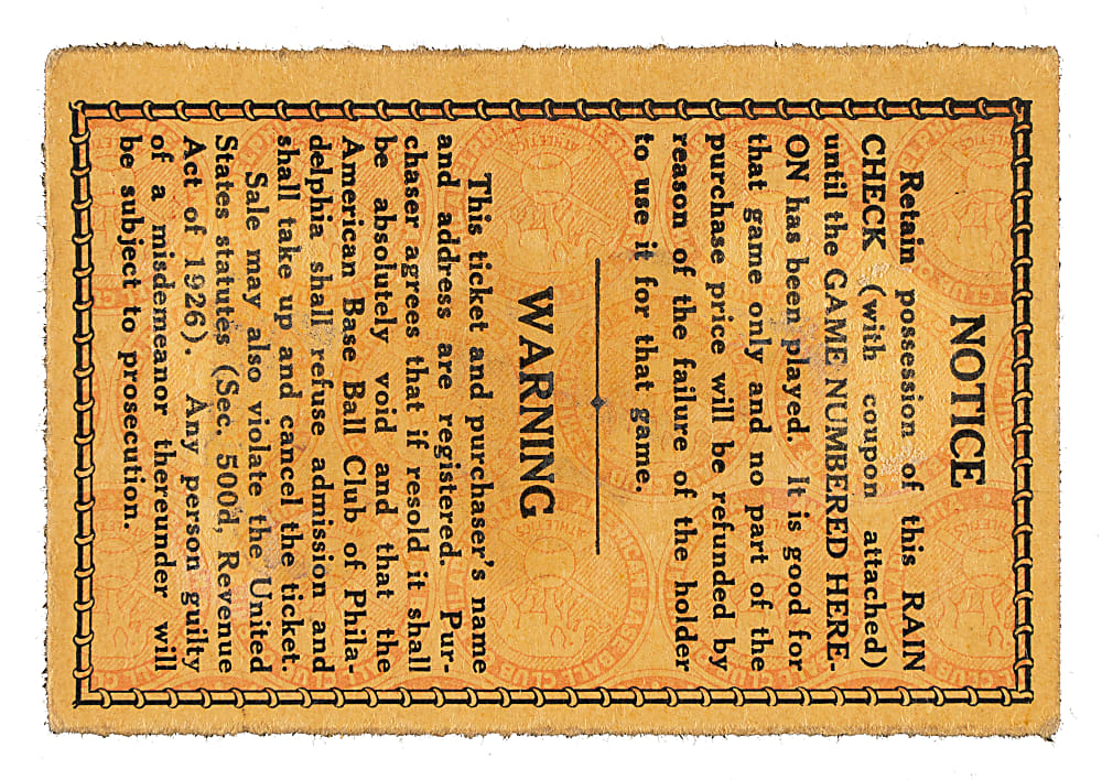 1929 Philadelphia Athletics (vs. Chicago Cubs) World Series Game 4 Ticket Stub - "Mack Attack" Game