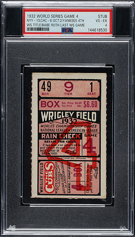 1932 Chicago Cubs (vs. New York Yankees) World Series Game 4 Ticket Stub PSA VG-EX 4 - Babe Ruth's Final World Series Game