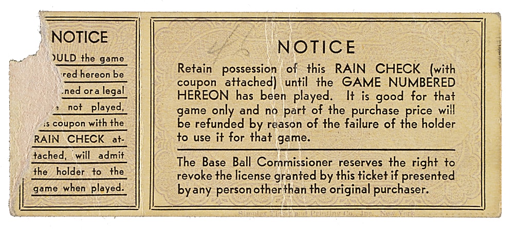 1933 Washington Senators (vs. New York Giants) World Series Game 4 Ticket Stub