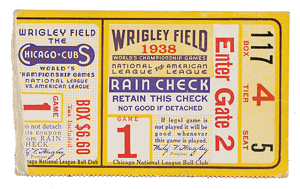 1938 Chicago Cubs (vs. New York Yankees) World Series Game 1 Ticket Stub