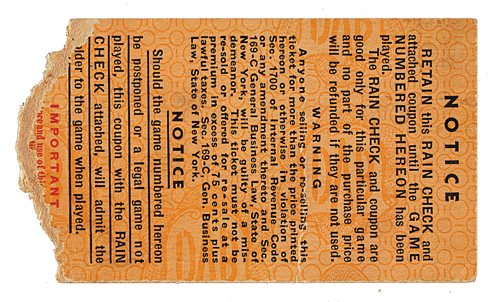 1941 New York Yankees (vs. Brooklyn Dodgers) World Series Game 2 Ticket Stub