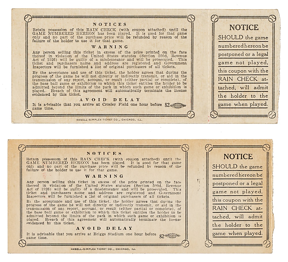 1940 Detroit Tigers vs. Cincinnati Reds World Series Game 1 and 4 Ticket Stub Pair