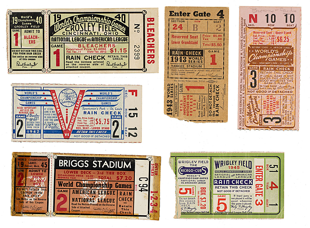 1940 Detroit Tigers vs. Cincinnati Reds World Series Game 1 and 4 Ticket Stub Pair