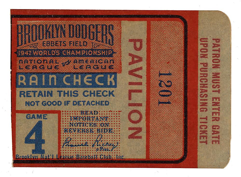 1947 Brooklyn Dodgers (vs. New York Yankees) World Series Game 4 Ticket Stub - Jackie Robinson's First World Series