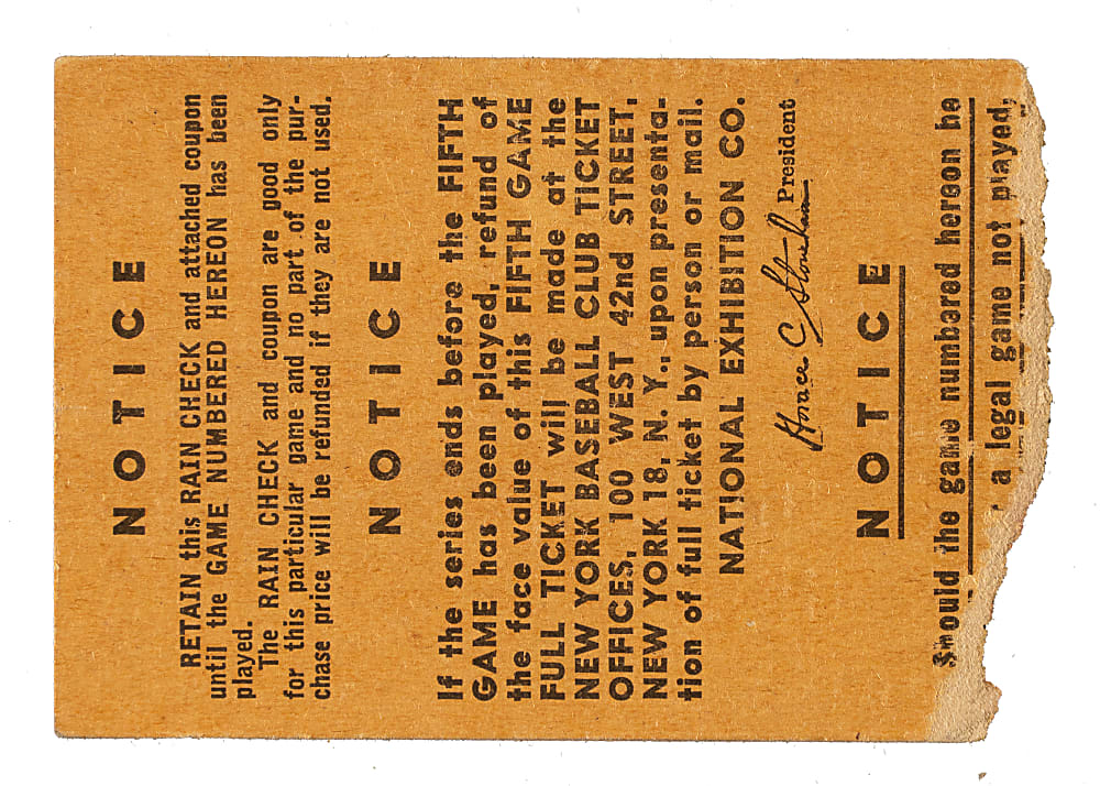 1951 New York Giants (vs. New York Yankees) World Series Game 5 Ticket Stub - Mickey Mantle's First World Series