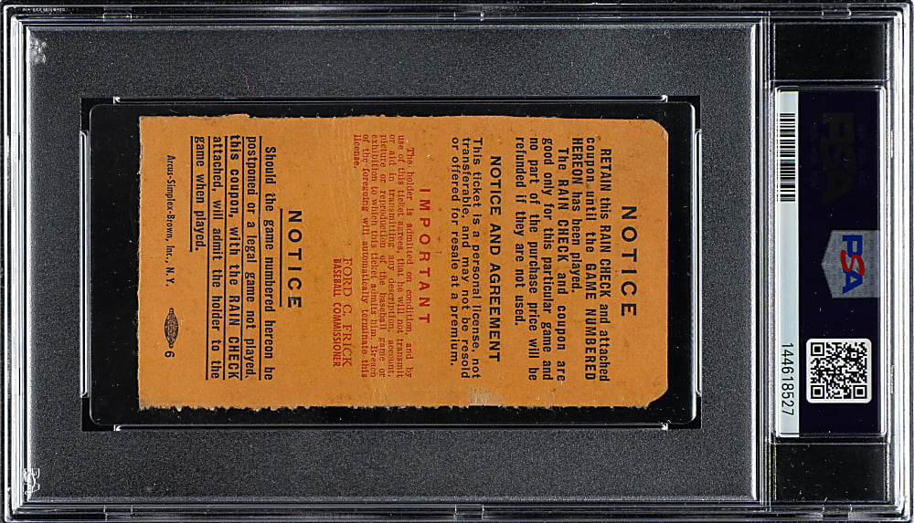 1952 Brooklyn Dodgers (vs. New York Yankees) World Series Game 6 Ticket Stub PSA VG 3 - Mickey Mantle First World Series Home Run