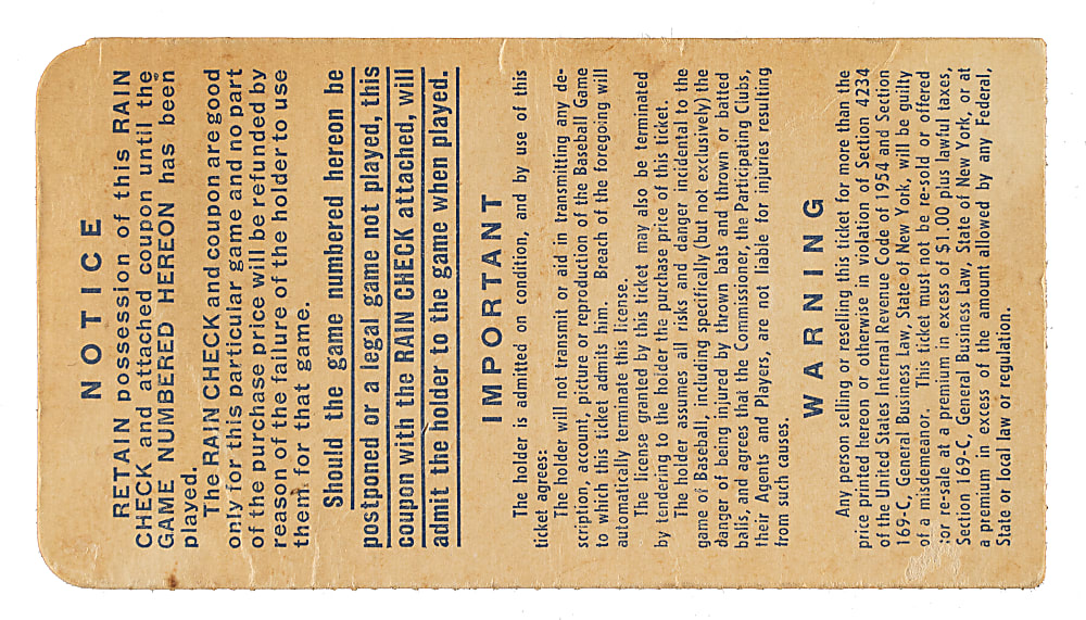 1955 Brooklyn Dodgers (vs. New York Yankees) World Series Game 5 Ticket Stub - Duke Snider Two Home Runs