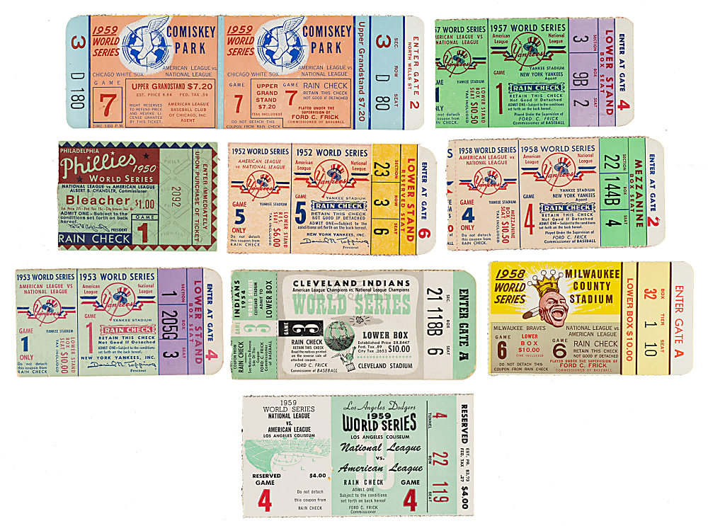 1952 and 1959 World Series Ticket Stub and Full Ticket Trio