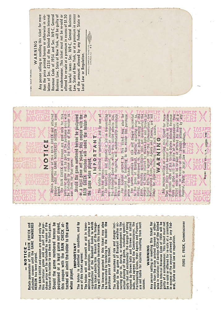 1960 to 1964 World Series Ticket Stub Trio - Mickey Mantle Home Runs and Sandy Koufax Win