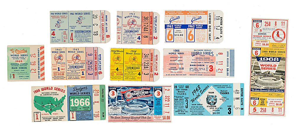 1960 to 1969 World Series Ticket Stub Collection (15)
