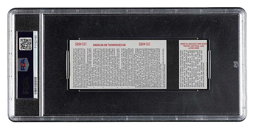 2022 Philadelphia Phillies (vs. Houston Astros) World Series Game 4 Full Ticket PSA MINT 9 - Astros Combined No-Hitter