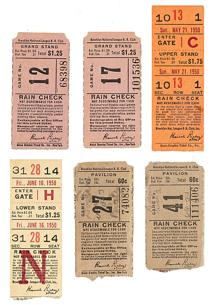 1950 Brooklyn Dodgers Ebbets Field Ticket Stub Collection (15) - All Games Featuring Jackie Robinson!
