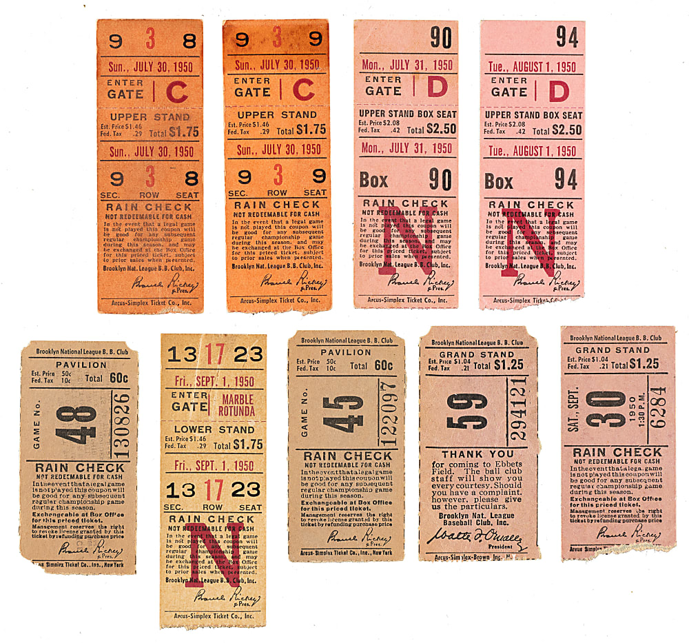 1950 Brooklyn Dodgers Ebbets Field Ticket Stub Collection (15) - All Games Featuring Jackie Robinson!