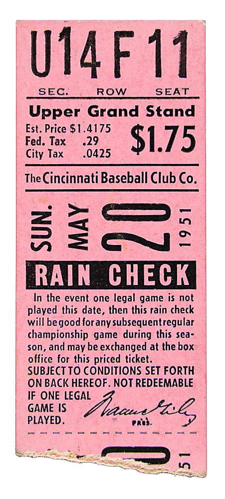 May 20, 1951 Cincinnati Reds (vs. Brooklyn Dodgers) Ticket Stub - Jackie Robinson Career Home Run #60