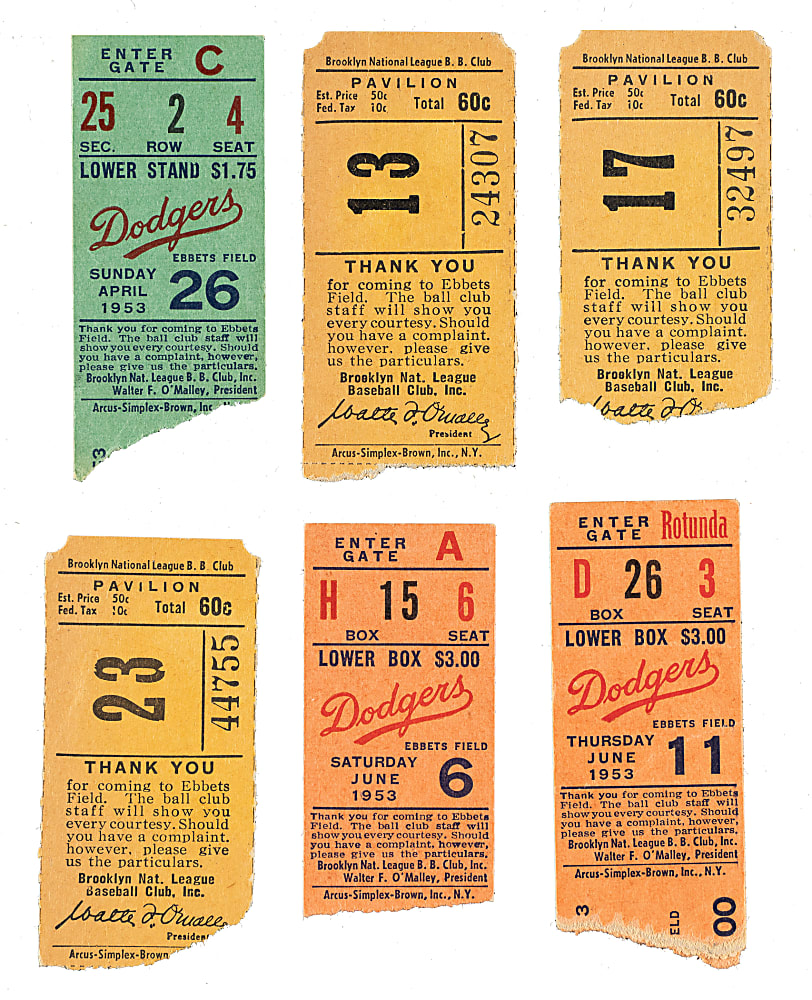 1953 Brooklyn Dodgers Ebbets Field Ticket Stub Collection (15) - All Games Featuring Jackie Robinson!