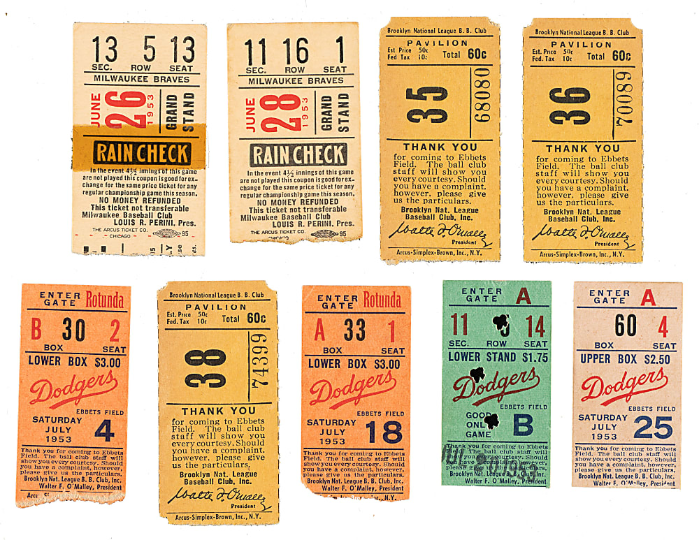 1953 Brooklyn Dodgers Ebbets Field Ticket Stub Collection (15) - All Games Featuring Jackie Robinson!