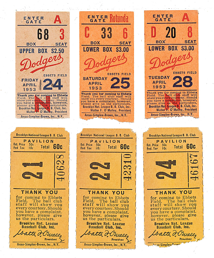 1953 Brooklyn Dodgers Ebbets Field Ticket Stub Collection (17) - All Games Featuring Jackie Robinson!