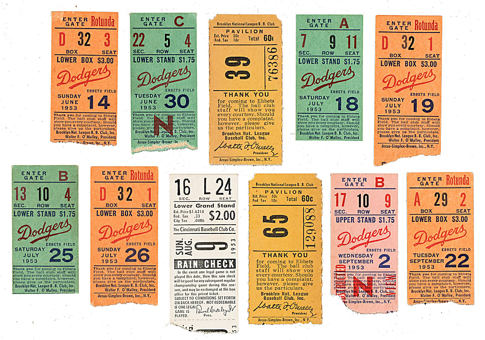 1953 Brooklyn Dodgers Ebbets Field Ticket Stub Collection (17) - All Games Featuring Jackie Robinson!