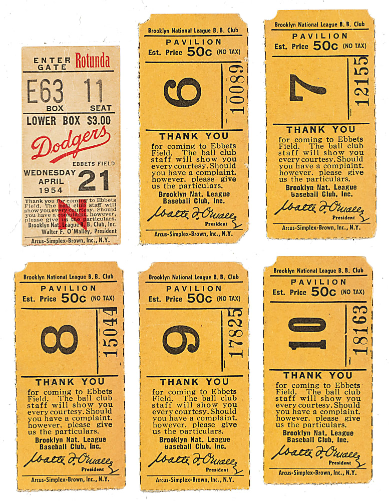 1954 Brooklyn Dodgers Ebbets Field Ticket Stub Collection (16) - All Games Featuring Jackie Robinson!