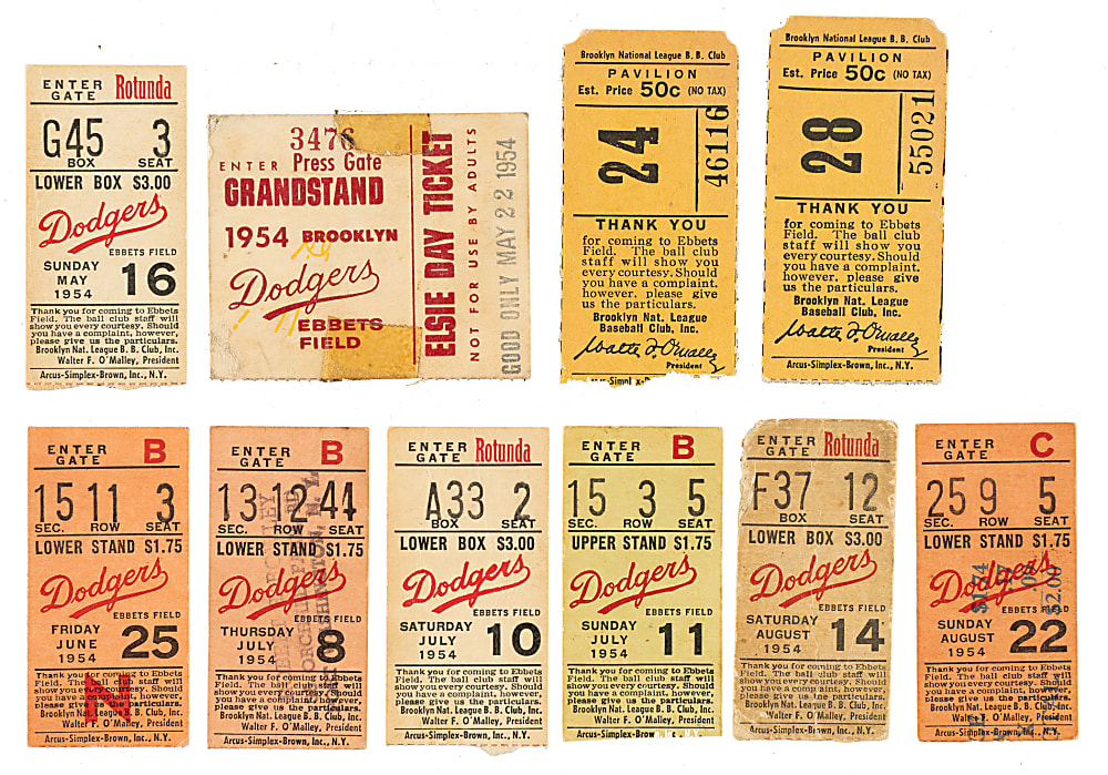1954 Brooklyn Dodgers Ebbets Field Ticket Stub Collection (16) - All Games Featuring Jackie Robinson!