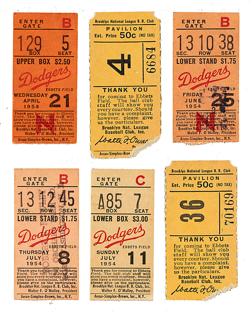 1954 Brooklyn Dodgers Ebbets Field Ticket Stub Collection (14) - All Games Featuring Jackie Robinson!