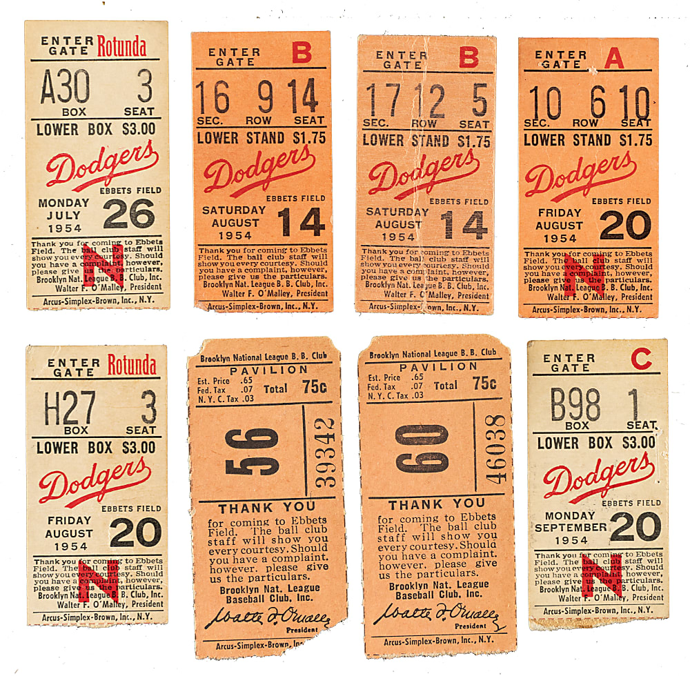 1954 Brooklyn Dodgers Ebbets Field Ticket Stub Collection (14) - All Games Featuring Jackie Robinson!