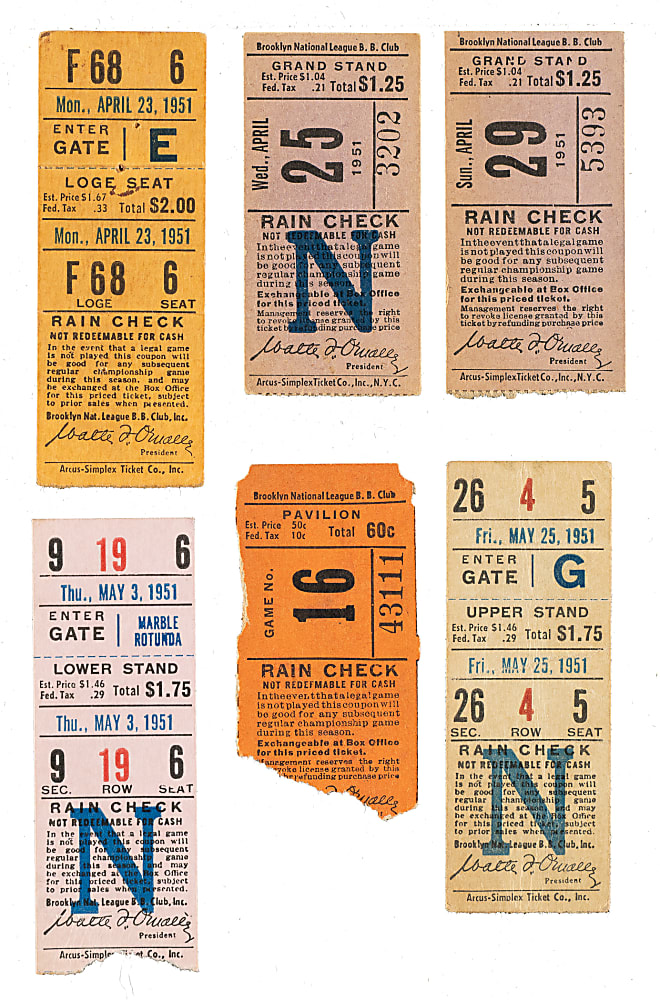1951 Brooklyn Dodgers Ebbets Field Ticket Stub Collection (17) - All Games Featuring Jackie Robinson!