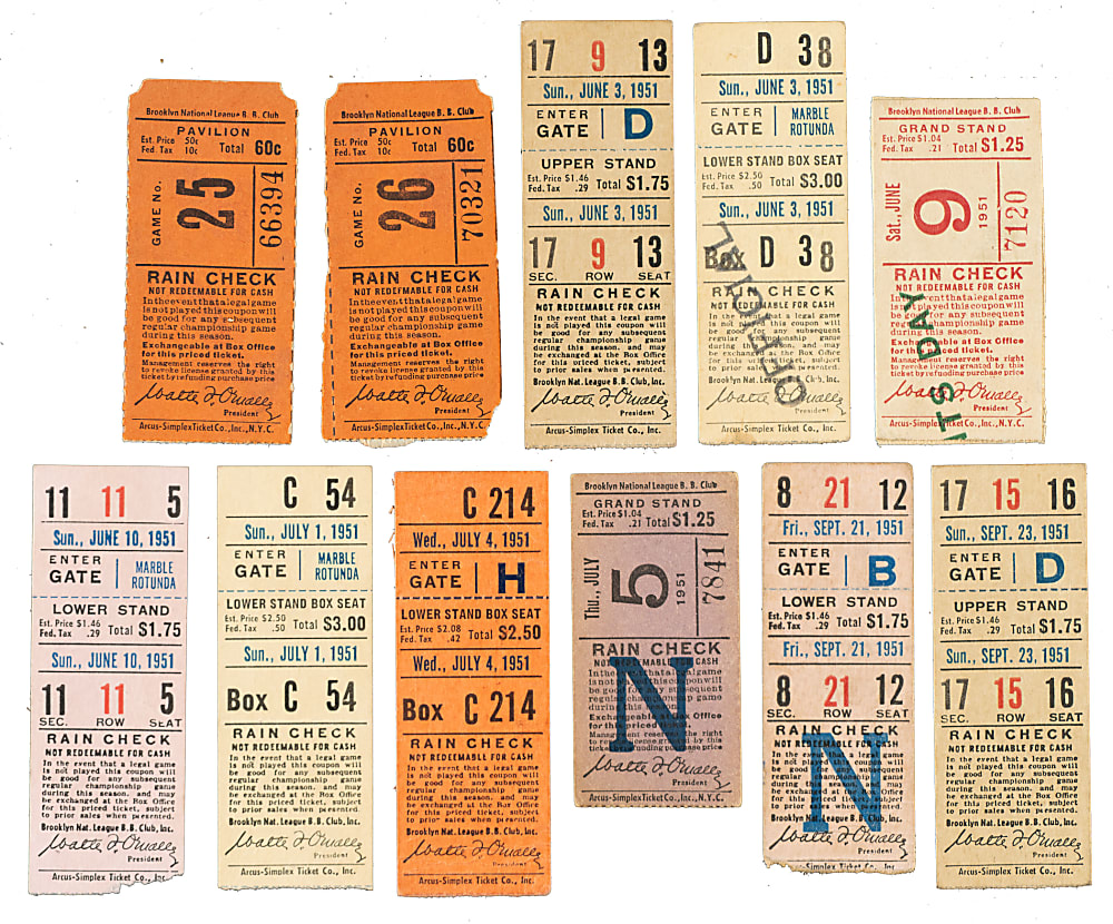 1951 Brooklyn Dodgers Ebbets Field Ticket Stub Collection (17) - All Games Featuring Jackie Robinson!