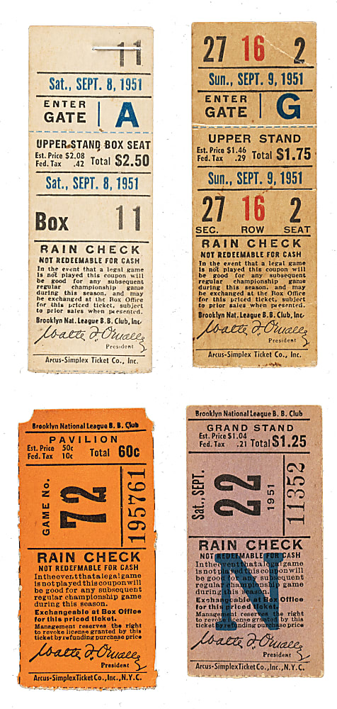 1951 Brooklyn Dodgers Ebbets Field Ticket Stub Collection (10) - All Games Featuring Jackie Robinson!