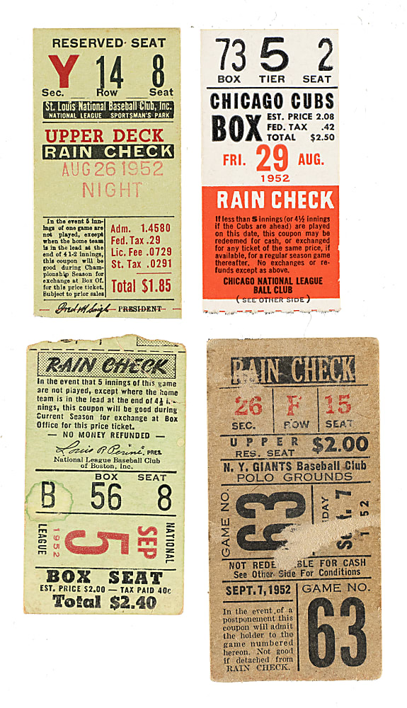 1952 Brooklyn Dodgers Road-Game Ticket Stub Collection (10) - All Games Featuring Jackie Robinson!