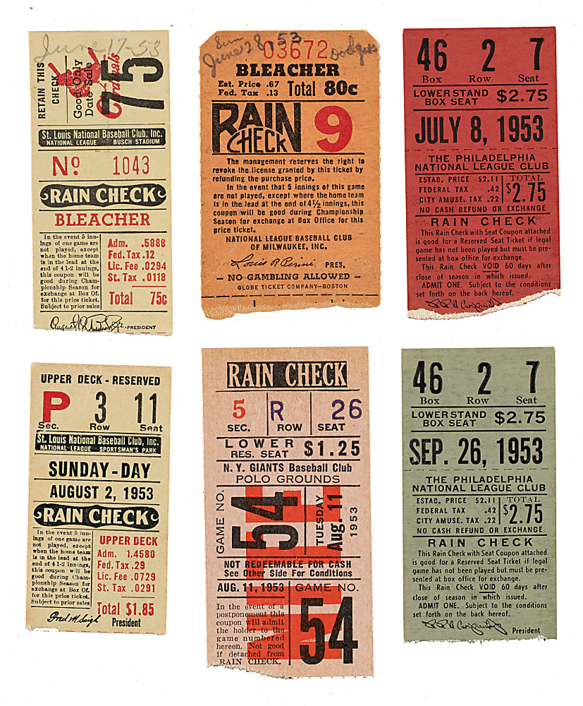 1953 Brooklyn Dodgers Road-Game Ticket Stub Collection (12) - All Games Featuring Jackie Robinson!