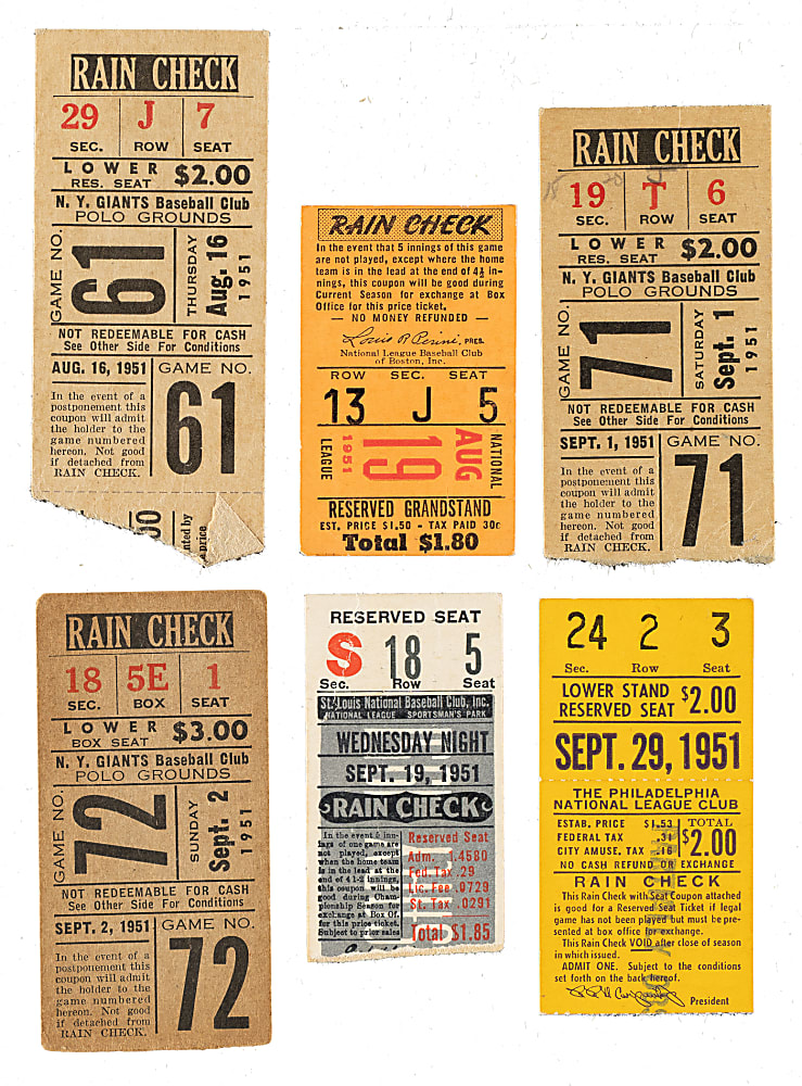 1951 Brooklyn Dodgers Road-Game Ticket Stub Collection (12) - All Games Featuring Jackie Robinson!