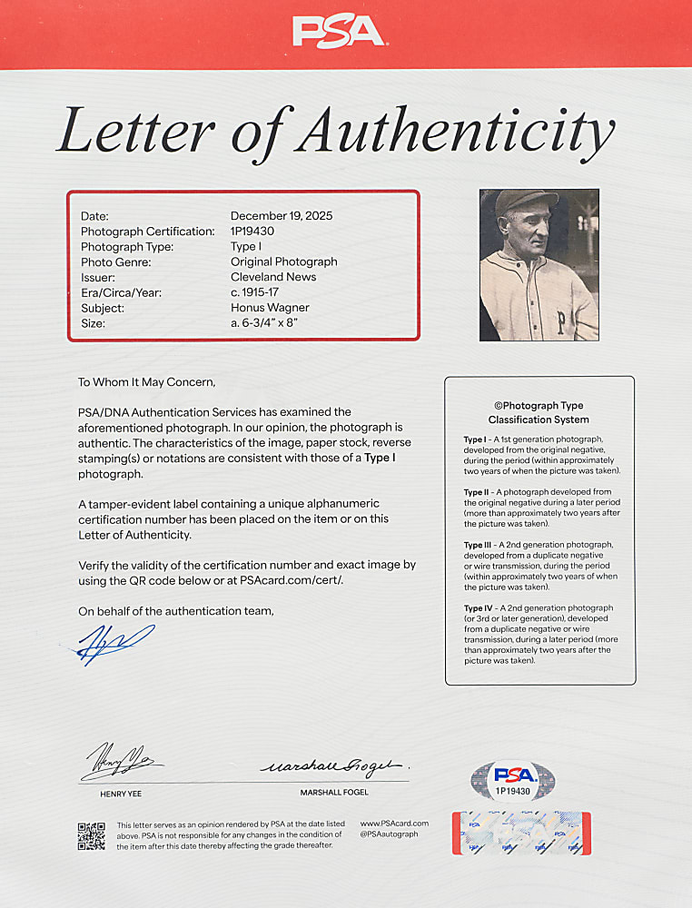 Circa 1915-1917 Honus Wagner Original Cleveland News Photograph PSA/DNA Type I
