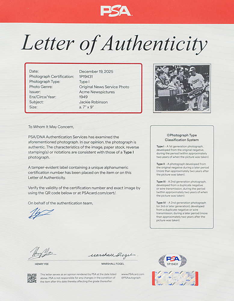 1949 Jackie Robinson Acme Newspictures Original Photograph PSA/DNA Type I