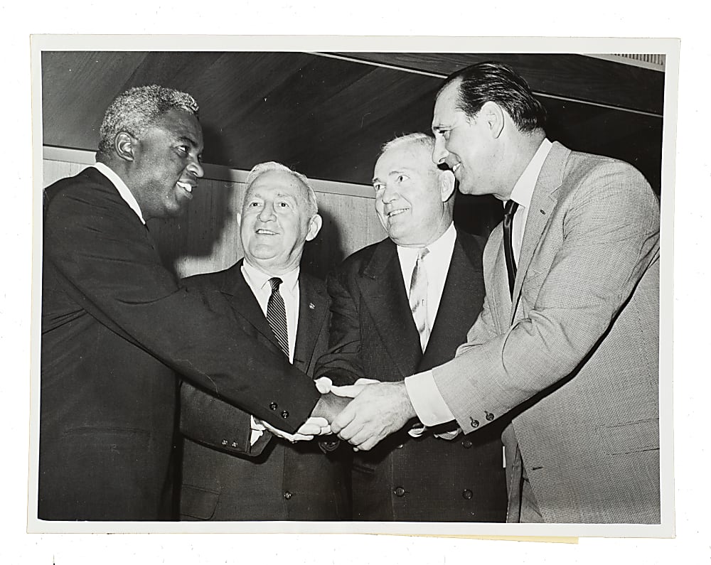 1962 Jackie Robinson, Rogers Hornsby, Hank Greenberg, and Frankie Frisch Original United Press International Photograph PSA/DNA Type I - Robinson Announced as Hall of Fame Inductee!