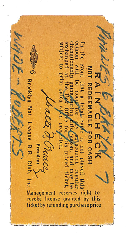 May 9, 1953 Brooklyn Dodgers (vs. Philadelphia Phillies) Ticket Stub - Jackie Robinson Career Home Run #93