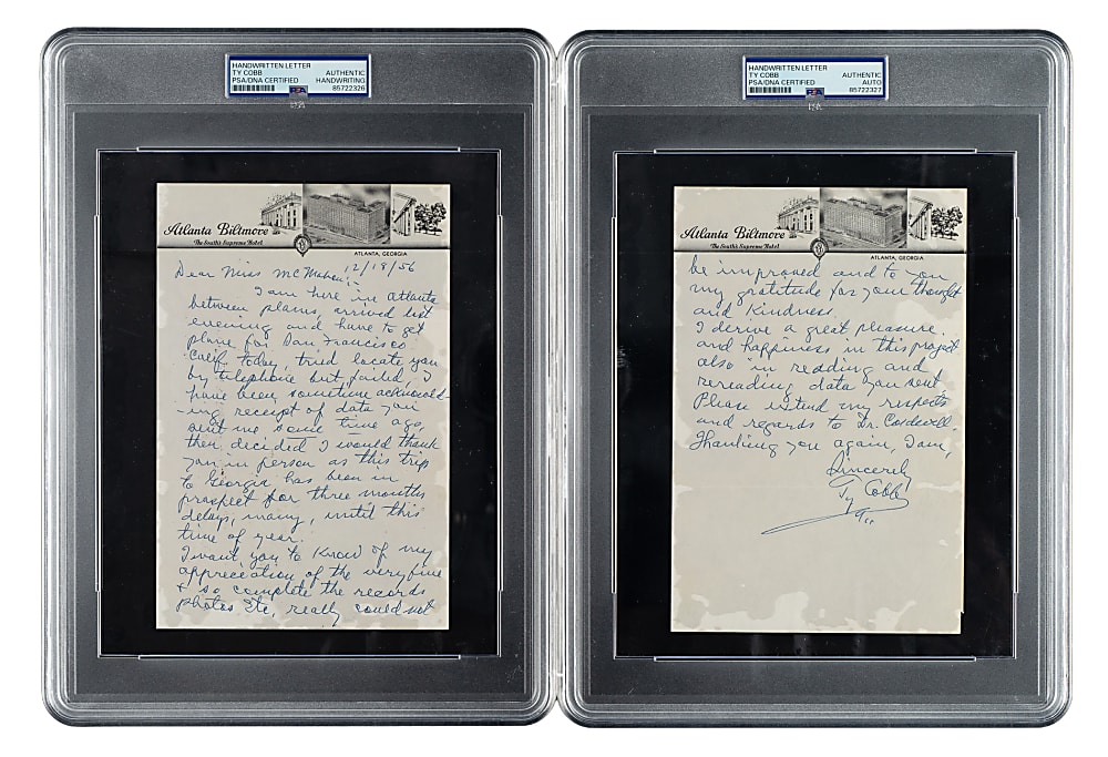 1956 Ty Cobb Two-Page Handwritten and Signed Letter - PSA/DNA