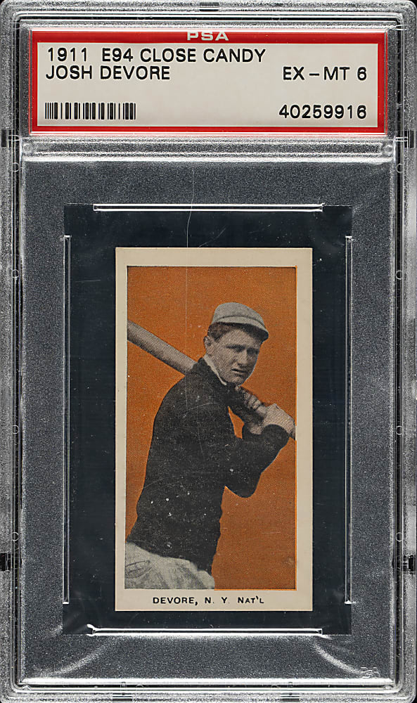1911 E94 George Close Candy Josh Devore PSA EX-MT 6 - Orange Background - 1 of 2 - Highest Graded!