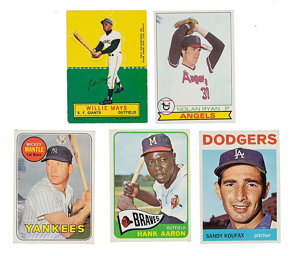 1956 to 1990 Topps, Fleer, and Post Cereal Hall of Famers and Stars Shoebox Collection (84) Including Mantle, Clemente, Aaron, and Mays