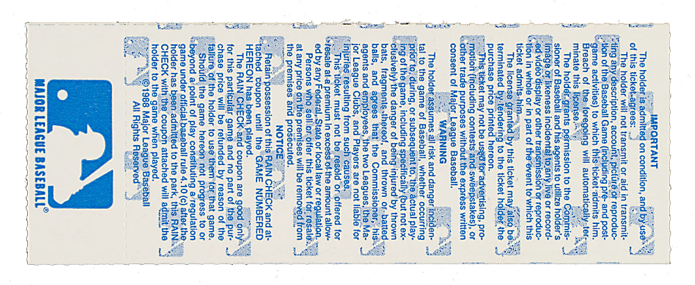 1988 Los Angeles Dodgers (vs. Oakland Athletics) World Series Game 1 Ticket Stub - Kirk Gibson's Historic Walk-Off Homerun