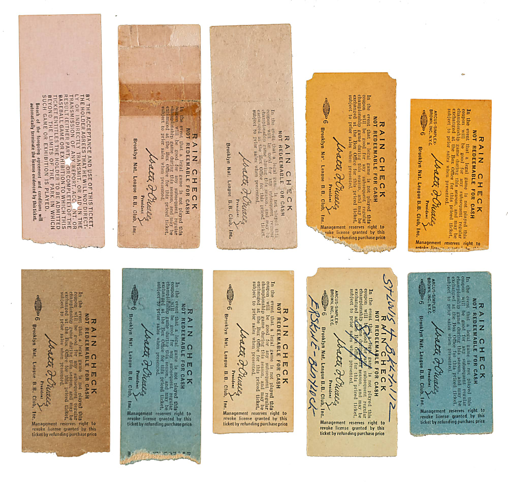 1950 to 1956 Brooklyn Dodgers Ebbets Field Ticket Stub Collection (10) - All Games Featuring Jackie Robinson and Hall of Famer Home Runs!