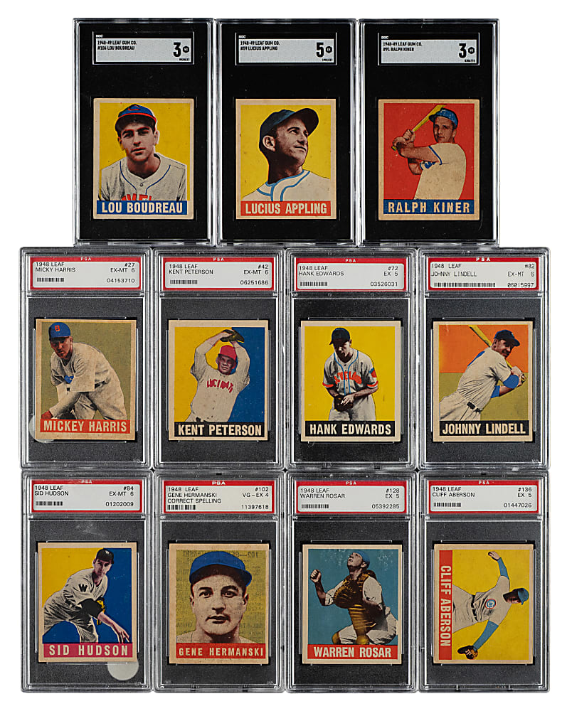 1948-1949 Leaf Near-Complete Standard Set (43/49) Plus 37 Duplicates Including 15 PSA- and SGC-Graded Cards