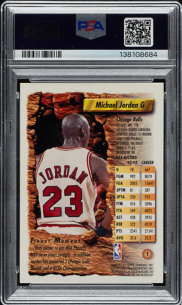 1993-1994 Topps Finest Basketball #1 Michael Jordan Refractor PSA NM-MT 8