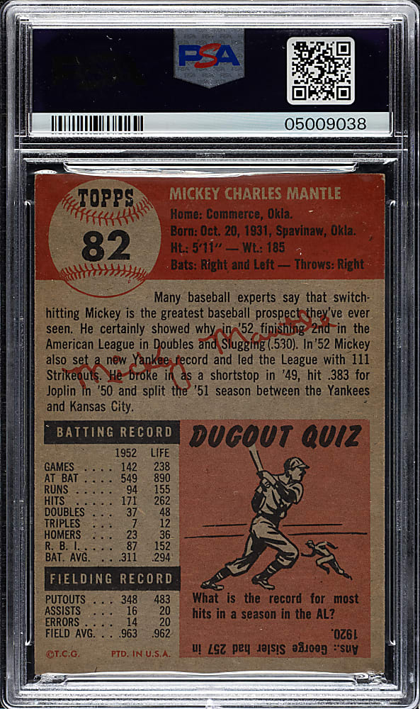 1953 Topps #82 Mickey Mantle PSA EX-MT 6