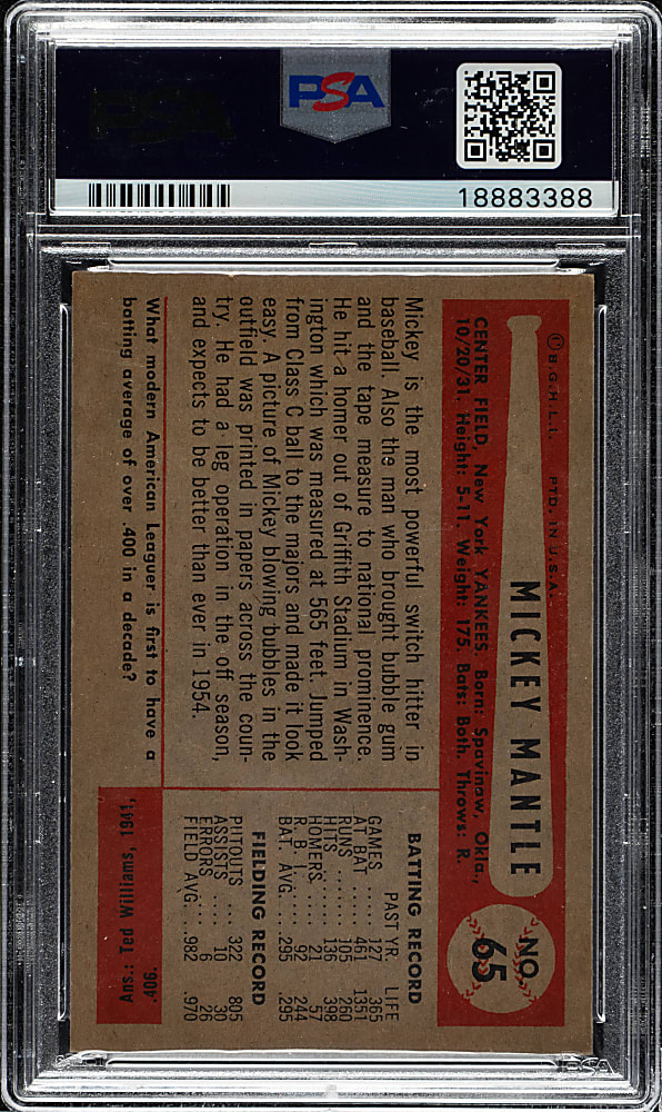 1954 Bowman #65 Mickey Mantle PSA NM+ 7.5