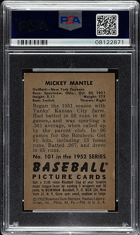 1952 Bowman #101 Mickey Mantle PSA NM 7
