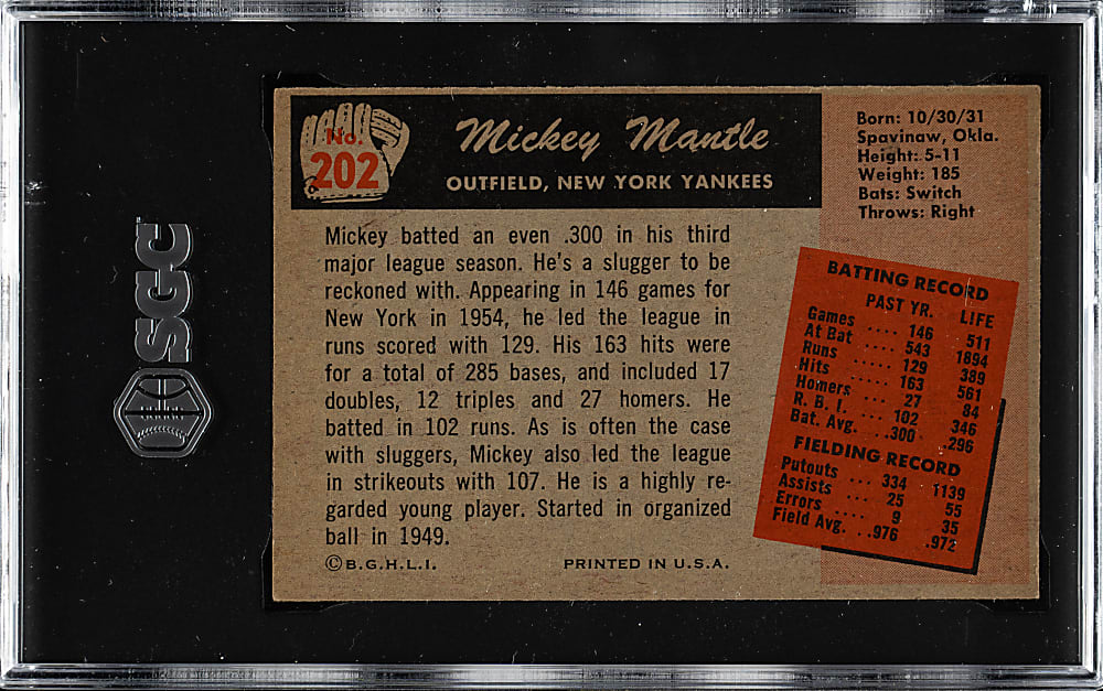 1955 Bowman #202 Mickey Mantle SGC NM+ 7.5
