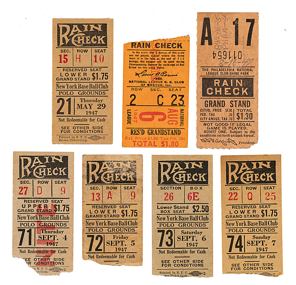 1947 Brooklyn Dodgers Regular-Season Ticket Stub Collection (7) - Jackie Robinson Rookie Year!